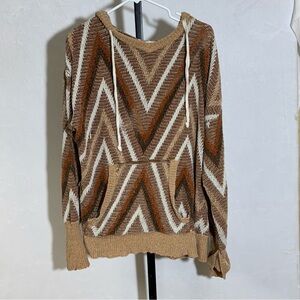 BKE Casual Chevron XL Knit Hoodie Sweater - Brown Tan Rust & Cream